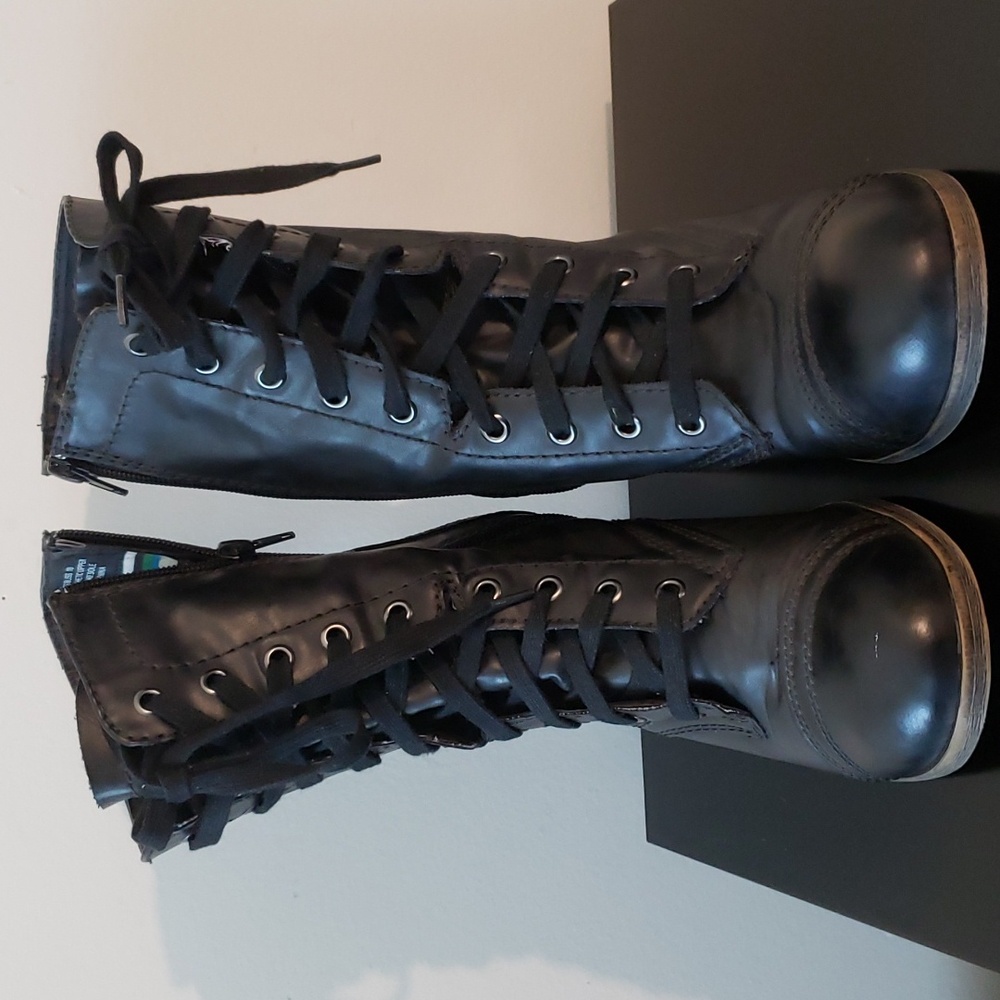 Rock and Candy Kiss Bliss women lace up combat motto boots